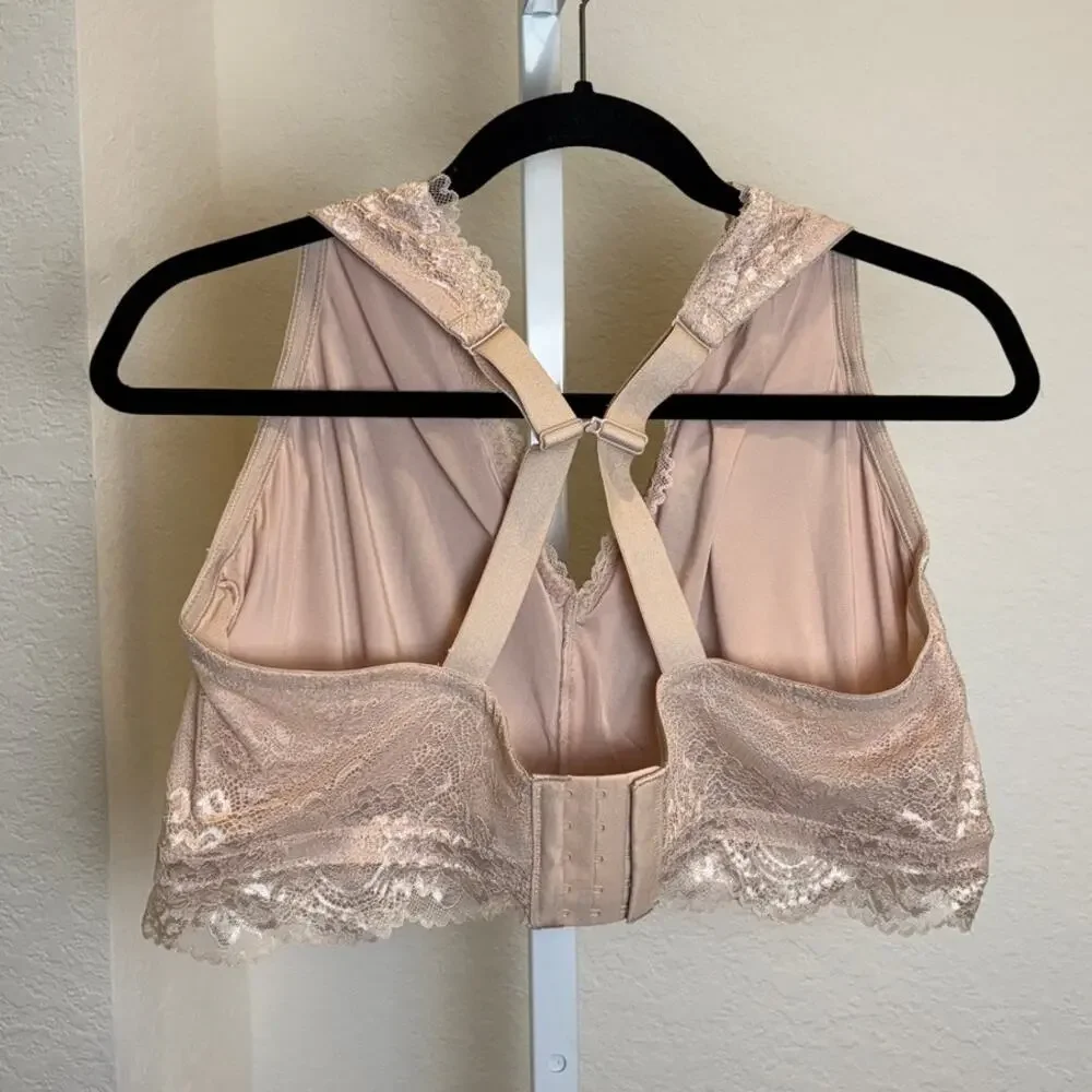DREAMFIT Plus Size Full Coverage Wireless Lace Bralette Suntan Beige 3X New